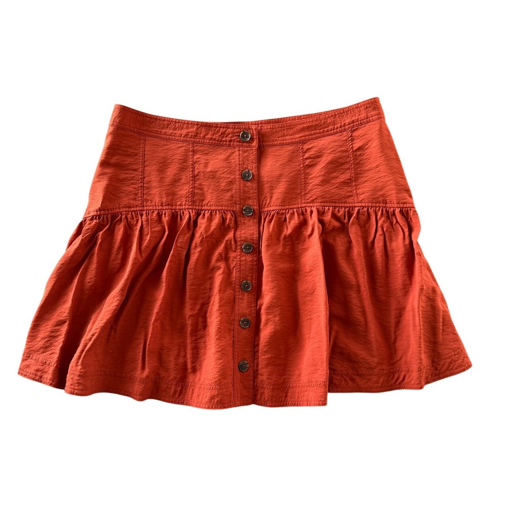 Banana Republic Burnt Orange Button Front Ruffle Mini Skirt XL Rust Drop Waist